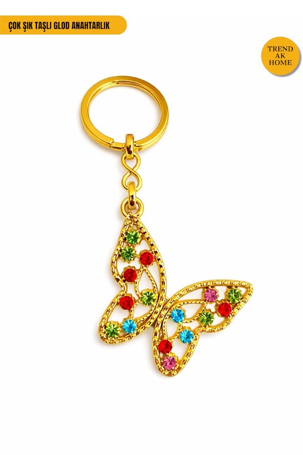 Very Stylish Gold Stone Keychains – Colorful Shiny Crystal Stone Detail – Gift Keychains