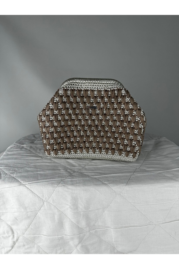 Women's Secret Scholarship Glitter Macrame Brown Beige Glitter Handbag Width 21 cm Length 18 cm Depth 8 cm