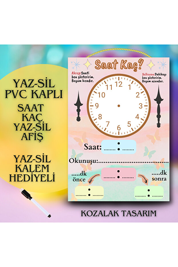 What Time Is It? Summer-Wipe Board Pvc Coated Durable Summer-Wipe Board with Pen Gift