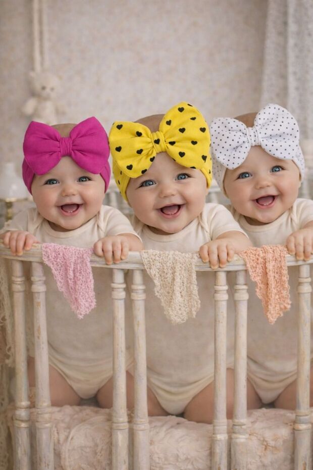 3-Piece Baby Girl Stylish Hair Band with Bow/Baby Girl Bandana/Baby Girl Hair Band/0-12 Months Hair Band
