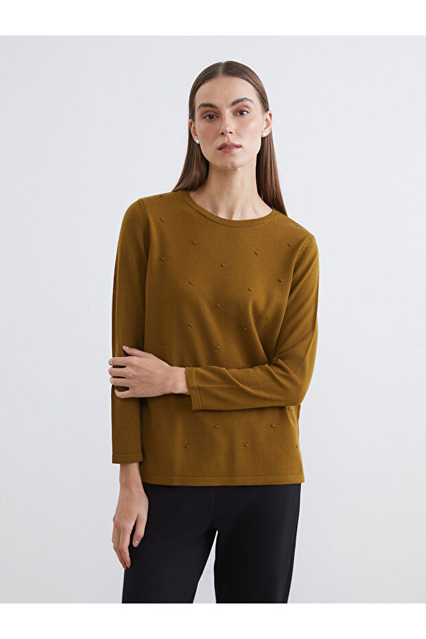 Crew Neck Self Patterned Women's Knitwear Sweater