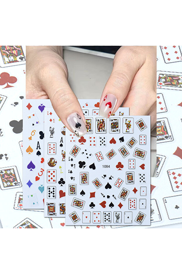 style2 (3 Sheets) 3/6/12 Sheets Poker Playing Card Nail Art Stickers Black White and Red Theme Nail