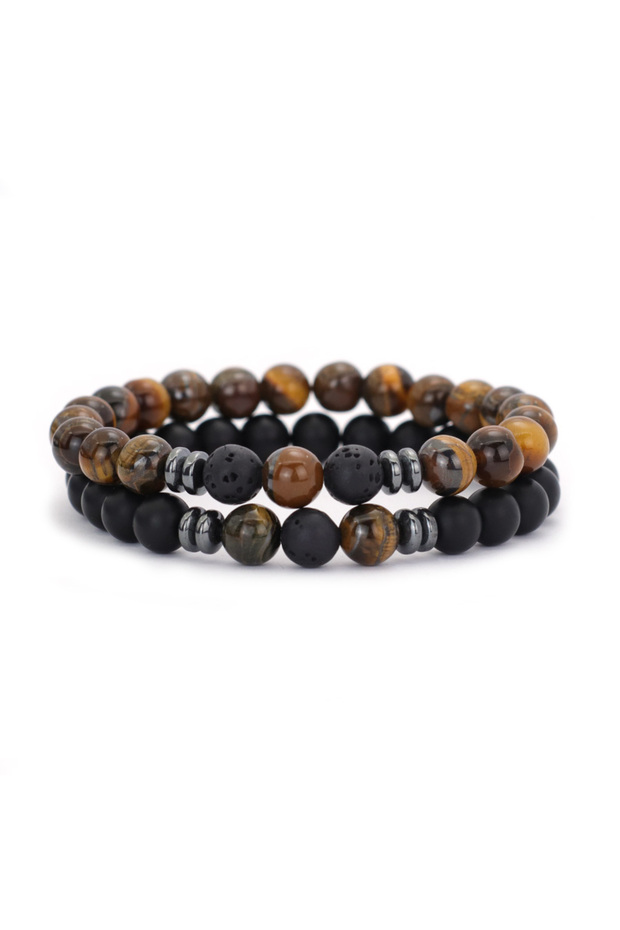 TigereyesStone 2Pcs 8mm Natural Malachite Men Beaded Bracelet Handmade Meditation Braclet Homme Casu