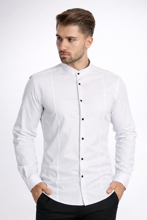 Slim Fit Long Sleeve Hakimyaka Cotton Satin Men's Shirt