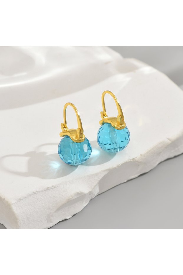 Gold-color Popular Fashion Gold Round Earrings Blue Imitation Crystal Women's Gifts Customized Jewel