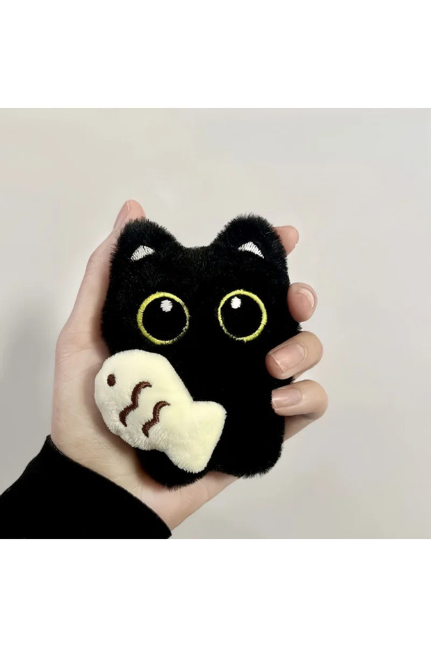 6 cm Pendant Only Dark Shadow Cat, For Lonely Bags, Soft Velvet Fur, Plush Key Chain Ring