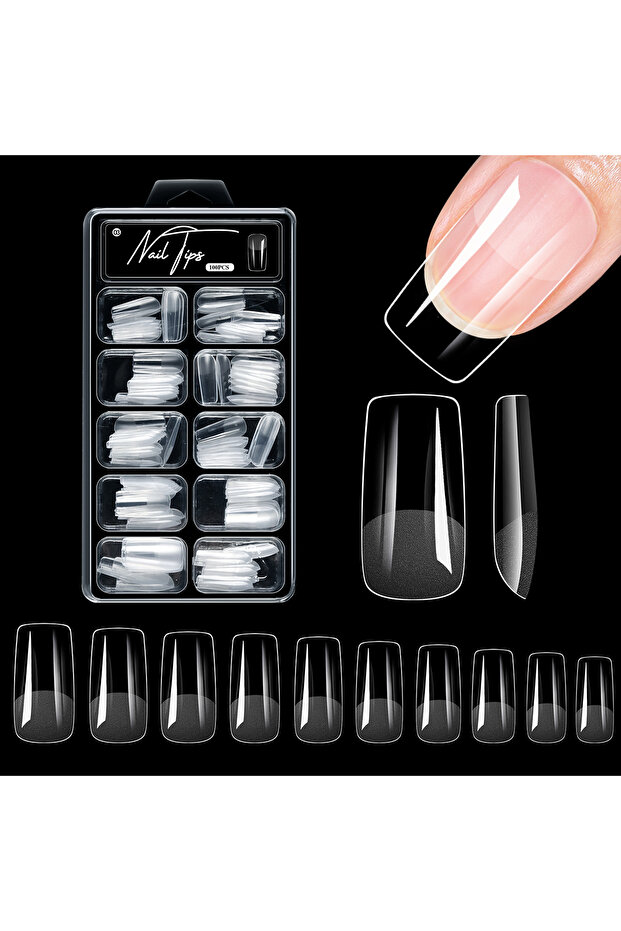 WHITE 100pcs Acrylic Nails Fake Capsule Half Matte Short Square Artificial Nail Extension Soft Gel T