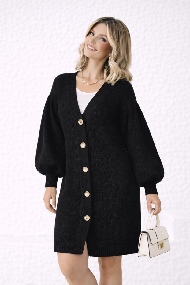 Women's Black Thessaloniki Knit Oversized Long Cardigan