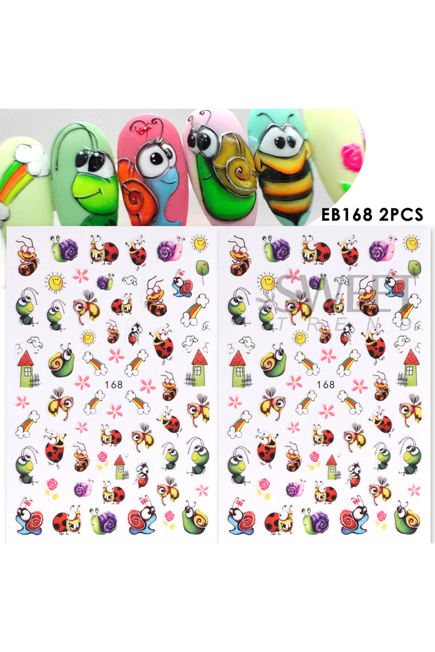 EB168 2pcs 2pcs Cartoon Ant Nail Stickers 3D Cute Nail Decoration Ladybug Succulents Evil Eye Ice Cr