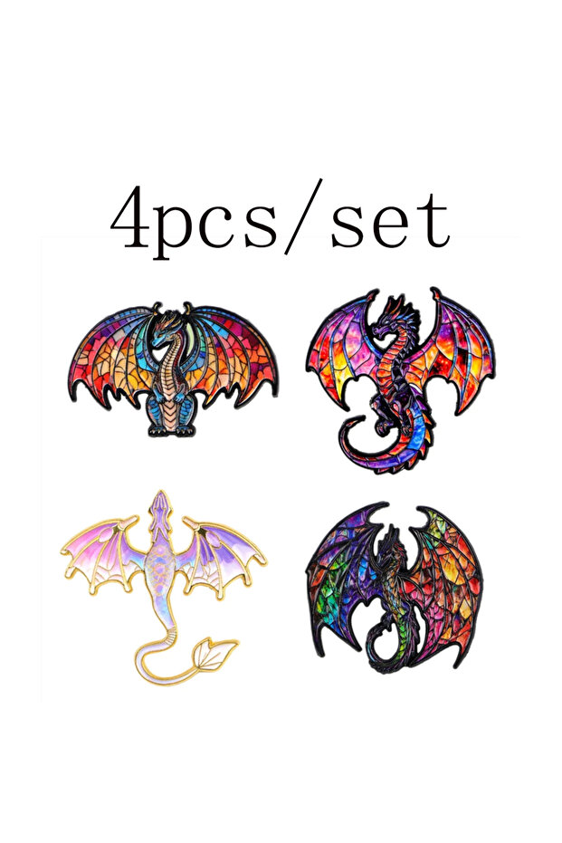 1 4pcs/Set Colorful Dragon Enamel Pin Rainbow Animal Lapel Pins Badges on Backpack Brooches for Wom.