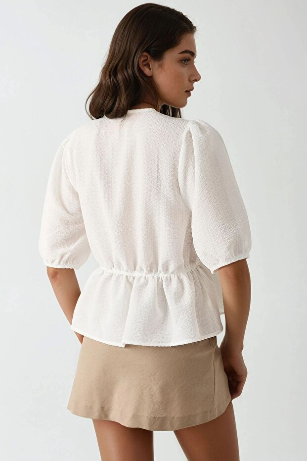 Dokulu V Yaka Bluz - 4