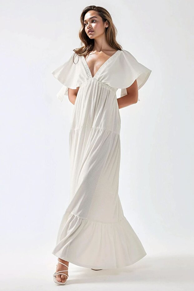 V Yaka A form Uzun Maxi Elbise - 5