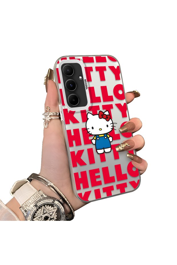 Samsung Galaxy A55 Compatible Silicone Edge Hard Back Anti-Fall Case Kitty Pattern
