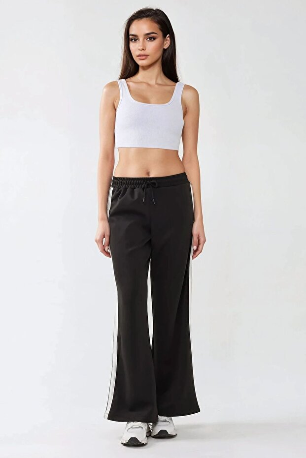 Wide Leg Çizgili Örme Eşofman Altı - 3