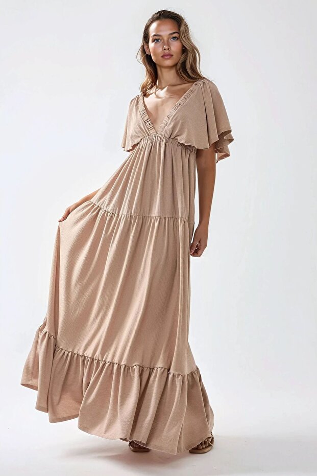 V Yaka A form Uzun Maxi Elbise - 6