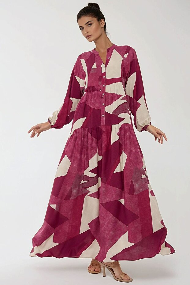 Rochie maxi din viscoză cu mânecă lungă și imprimeu - 2