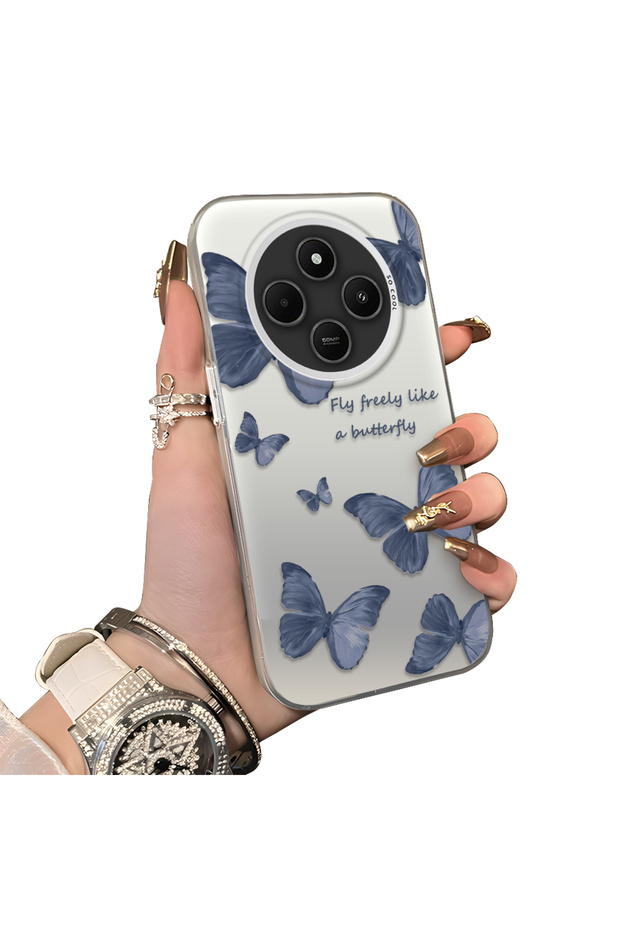Xiaomi Redmi 14C 4G/5G Compatible Hard Acrylic Back Silicone Edge Lens Protection Butterfly Case