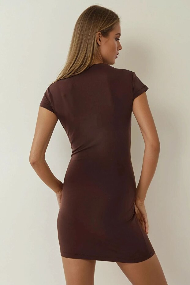 Rochie mini mulată cu guler rotund - 4