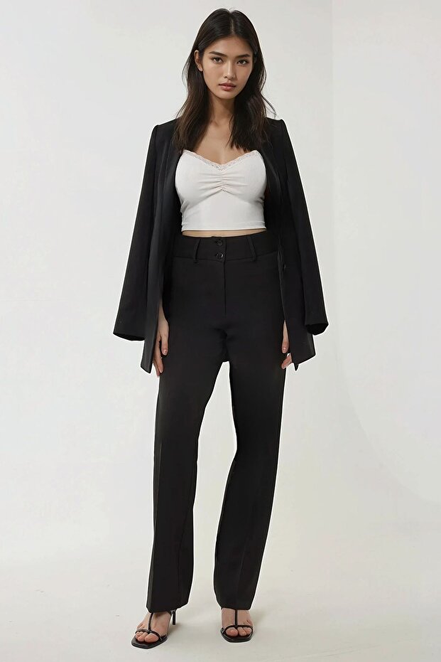 Yüksek Bel İspanyol Paça Pantolon - 5