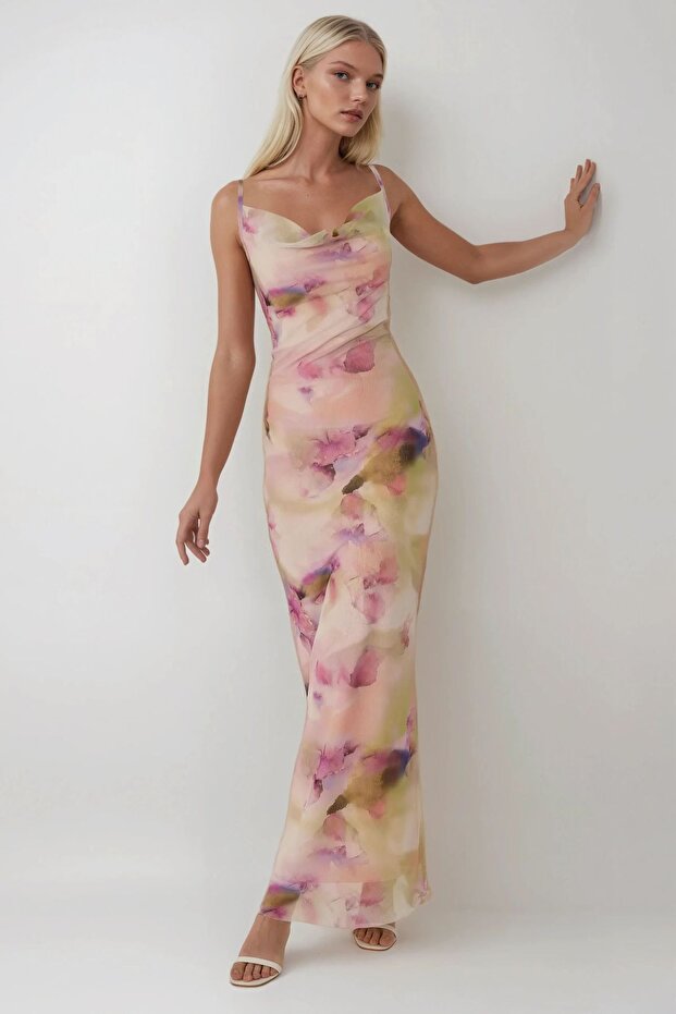 Degaje Collar Print Maxi Tulle Dress