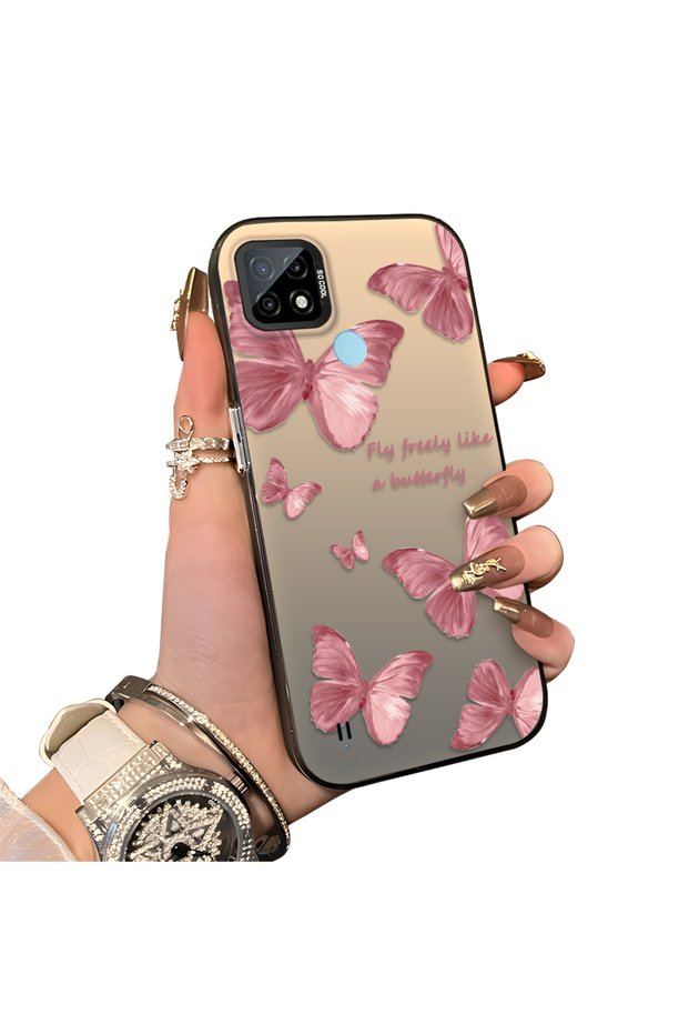 Realme C21 Compatible Hard Acrylic Back Silicone Edge Lens Protection Butterfly Case