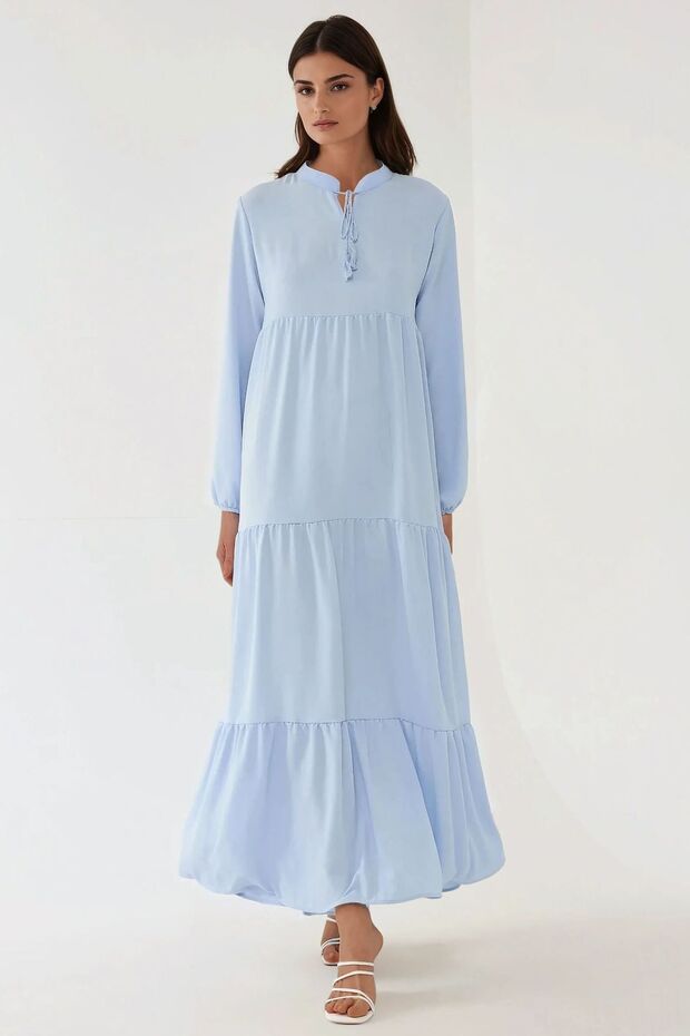 فستان ماكسي قصير منقوش بأزرار - 2