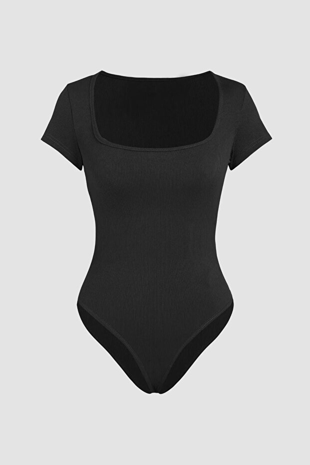 Bisiklet Yaka Örme Bodysuit - 6