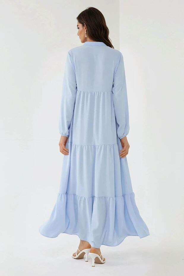 فستان ماكسي قصير منقوش بأزرار - 4