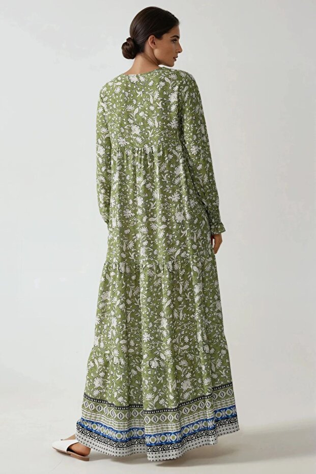 Baskılı Viskon Maxi Elbise - 5