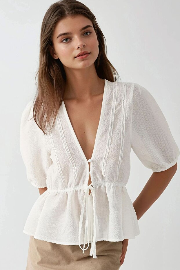 Dokulu V Yaka Bluz - 6