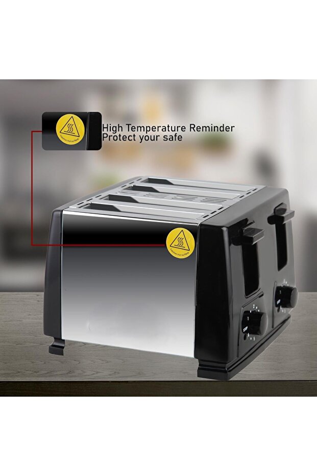 4-Piece Bread Toaster – 1500W Dual-Side Heating (Black) - 2