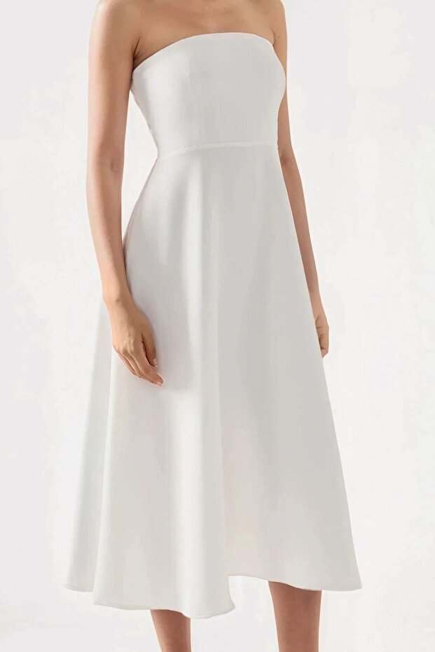 Straplez Midi A-Form Elbise - 4