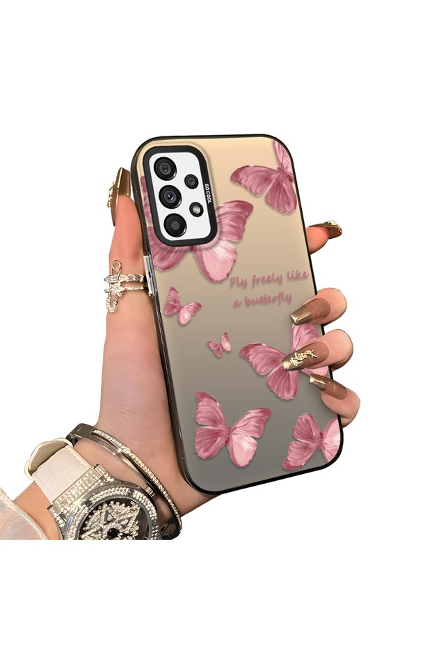 Samsung Galaxy A73 Compatible Hard Acrylic Back Silicone Edge Lens Protection Butterfly Case