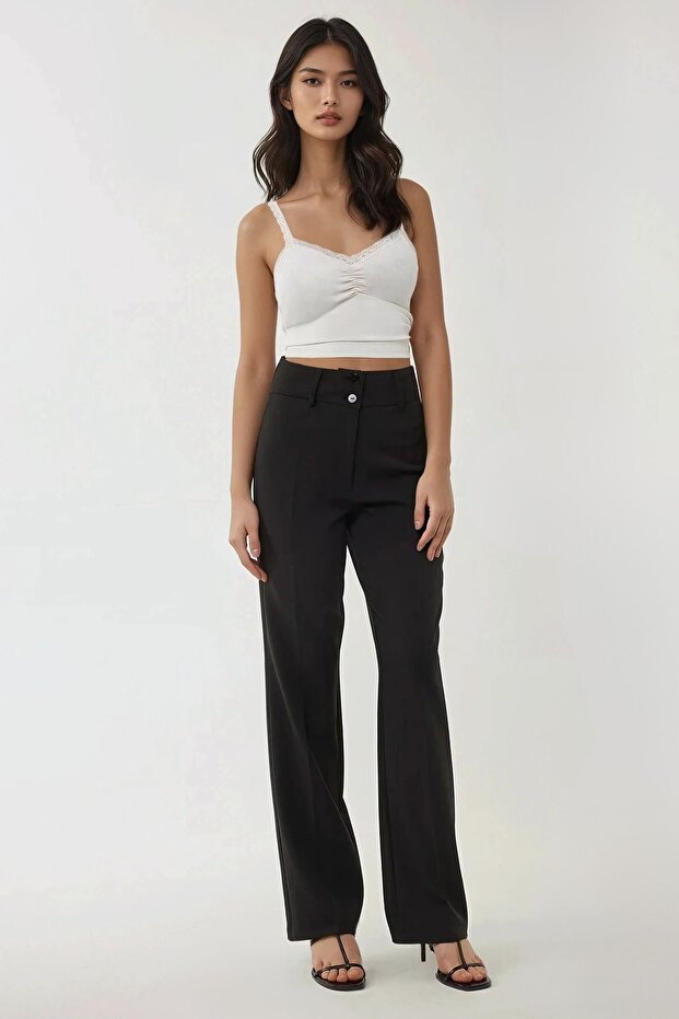 Yüksek Bel İspanyol Paça Pantolon - 4