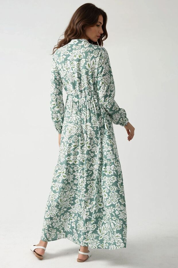 Gömlek Yaka Baskılı Maxi Elbise - 4