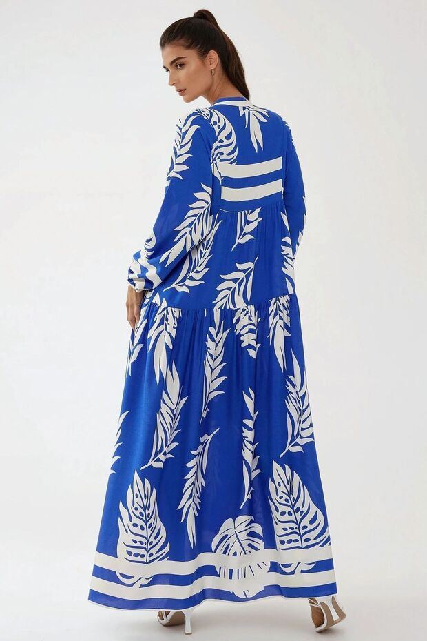 Baskılı Uzun Kol Viskon Modest Elbise - 5