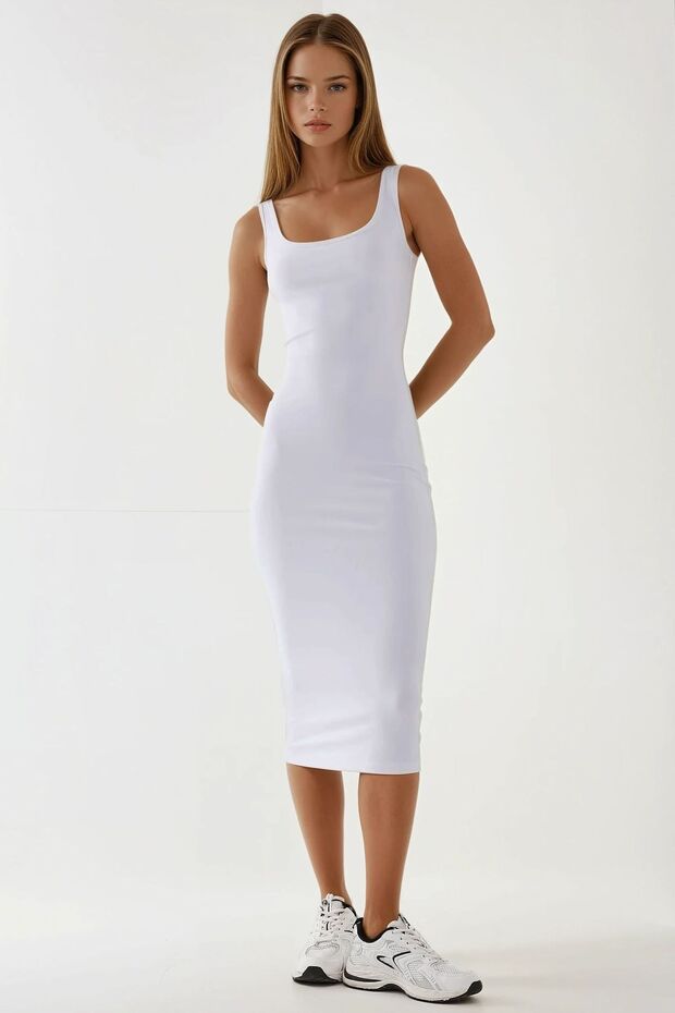 Askılı Bodycon Midi Örme Elbise - 2