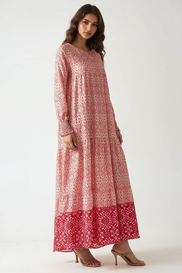 Baskılı Viskon Maxi Elbise - 4