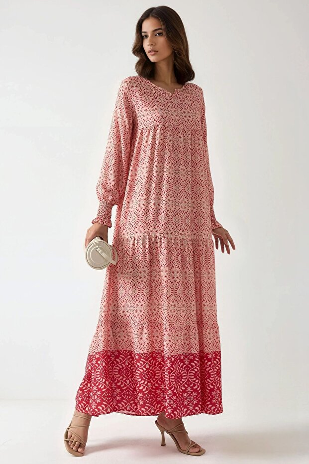 Baskılı Viskon Maxi Elbise - 1