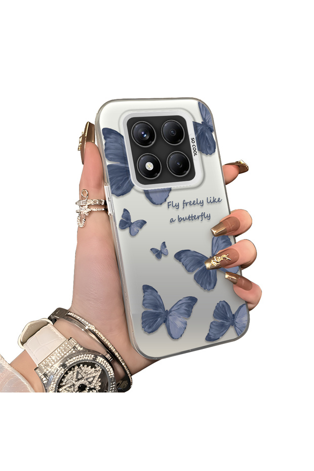 Xiaomi Redmi Note 14 Pro 4G/5G Compatible Hard Acrylic Back Silicone Edge Lens Protection Butterfly Case