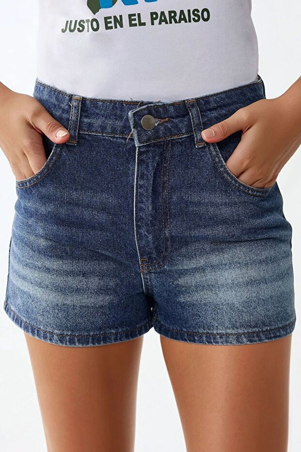 Visok struk Poderane traper šortseve - 2