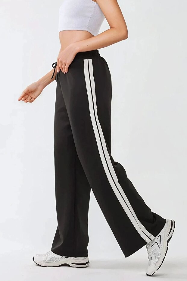 Wide Leg Çizgili Örme Eşofman Altı - 1