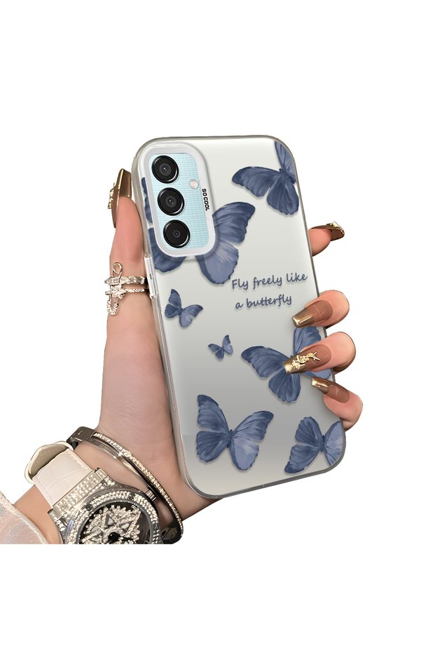 Samsung Galaxy M15 Compatible Hard Acrylic Back Silicone Edge Lens Protection Butterfly Case