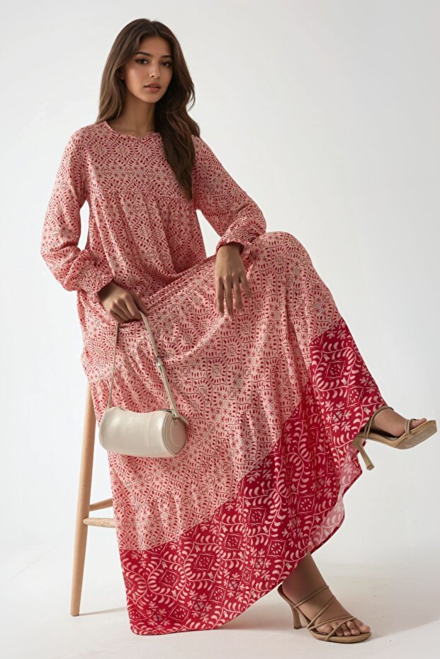 Baskılı Viskon Maxi Elbise - 2