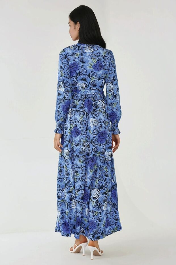 Çiçek Desenli Uzun Kol Örme Modest Elbise - 6