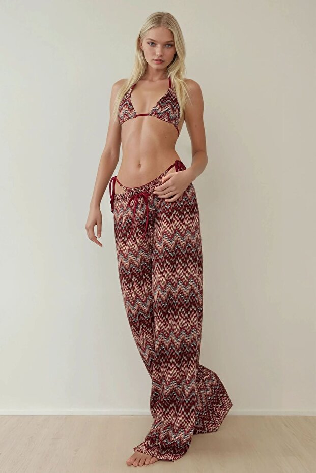 Geniş Paça Renkli Örme Pantolon - 4