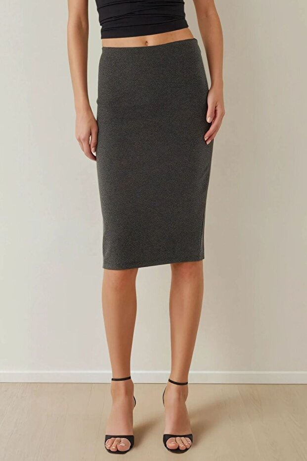 Yüksek Bel Bodycon Midi Örme Etek - 1