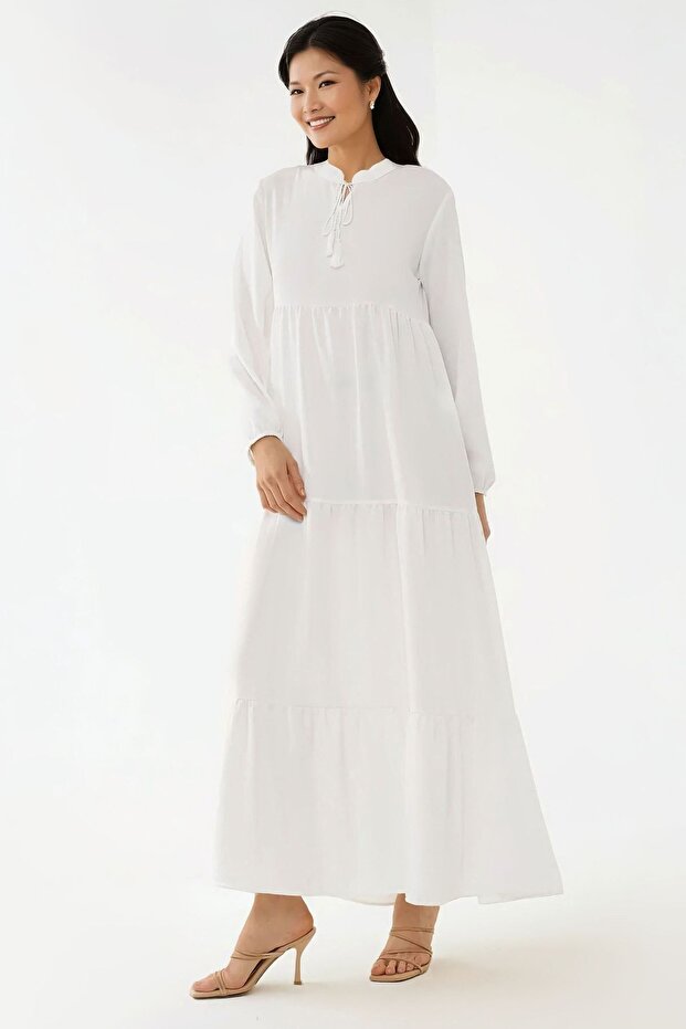 Buttoned Patterned Short Maxi Dress - 3