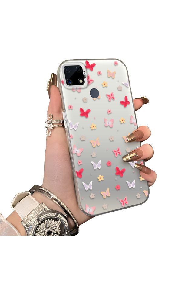 Realme C15/C25/C25S Compatible Hard Acrylic Back Silicone Edge Lens Protection Butterfly Case
