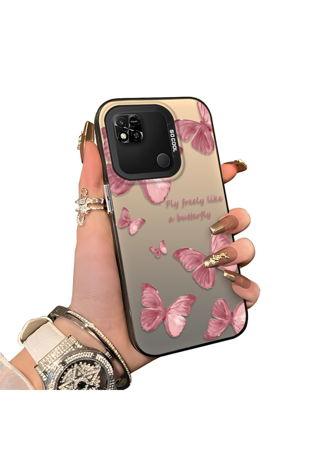 Xiaomi Redmi 9C/10A Compatible Hard Acrylic Back Silicone Edge Lens Protection Butterfly Case